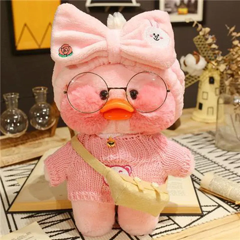 Color: Pinkish Grey, Height: 11cm-30cm - 30cm Kawaii Lalafanfan Duck Plush Toy Cartoon Lalafanfan Duck Doll Soft Stuffed Animal Plushie Birthday Gifts For Girl Children
