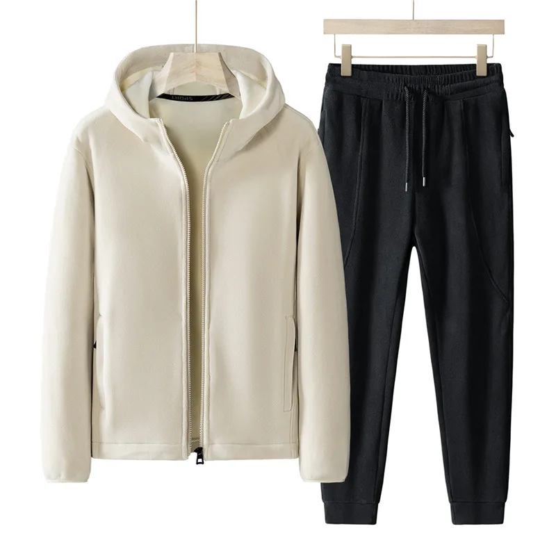 Color: black, Size: L - Plus Size 7xl 8xl Men's 2pcs Tracksuit Sets Winter Warm Polar Fleece Liner Jacket+pants Set Men Casual Thick Sportswear Clothes