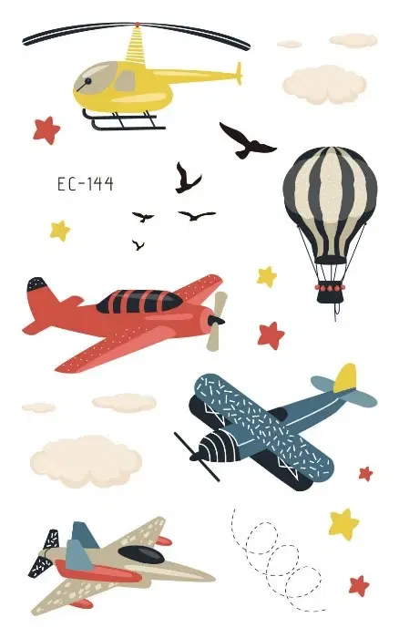 Color: light yellow - 1Sheets Vehicle Temporary Tattoo Small Cars Helicopter Train Steamship Hot Air Balloon Kid  Waterproof  Fake Tattoo Sticker