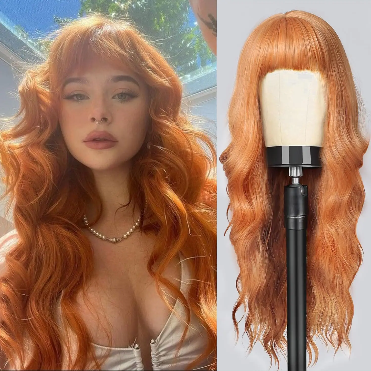 Color: P1B/27 - Orange synthetic wig with big waves for party, Halloween cosplay, daily use wig, high-temperature hair accessory