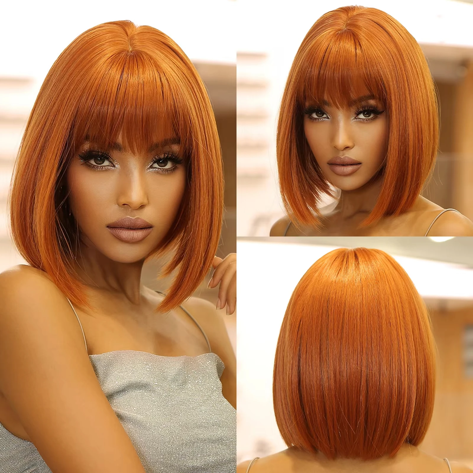 Color: P1B/27 - Orange synthetic wig with big waves for party, Halloween cosplay, daily use wig, high-temperature hair accessory