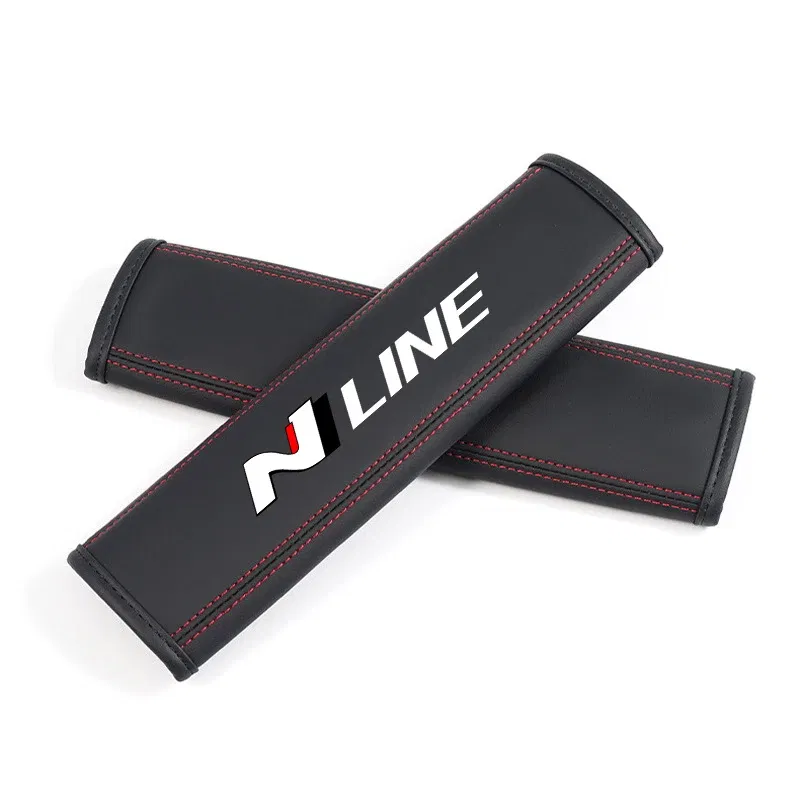 Color Name: Beige - Car Seat Belt Nappa Leather Safety Belt Shoulder Covers Interior For Hyundai N Line I30 2021 Sonata Elantra Veloster Kona Tucson