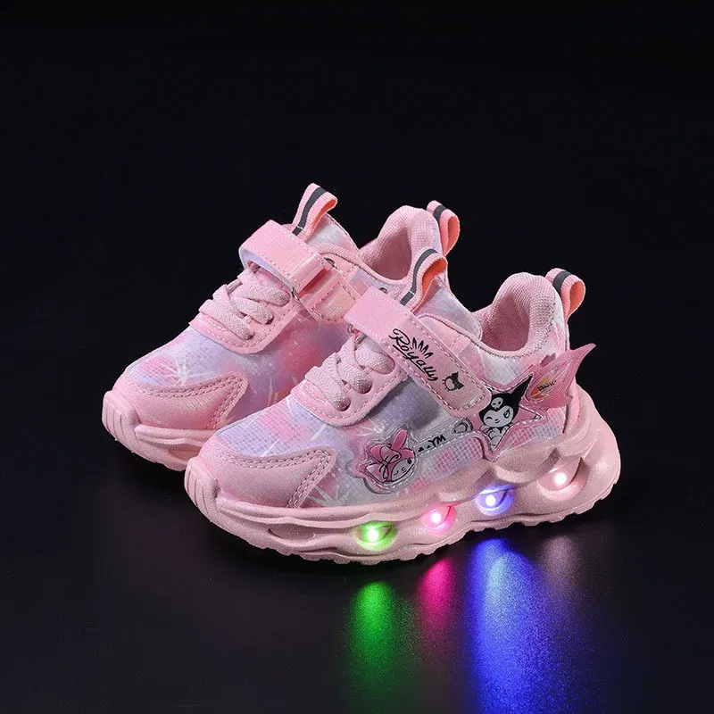 Color: PURPLE, Shoe Size: 17 - Kids'Casual Shoes Girls Led Light Cartoon PU Leather Spring Fashion Flat Bottom Anti-slip Soft Bottom Pink Purple Size 21-30