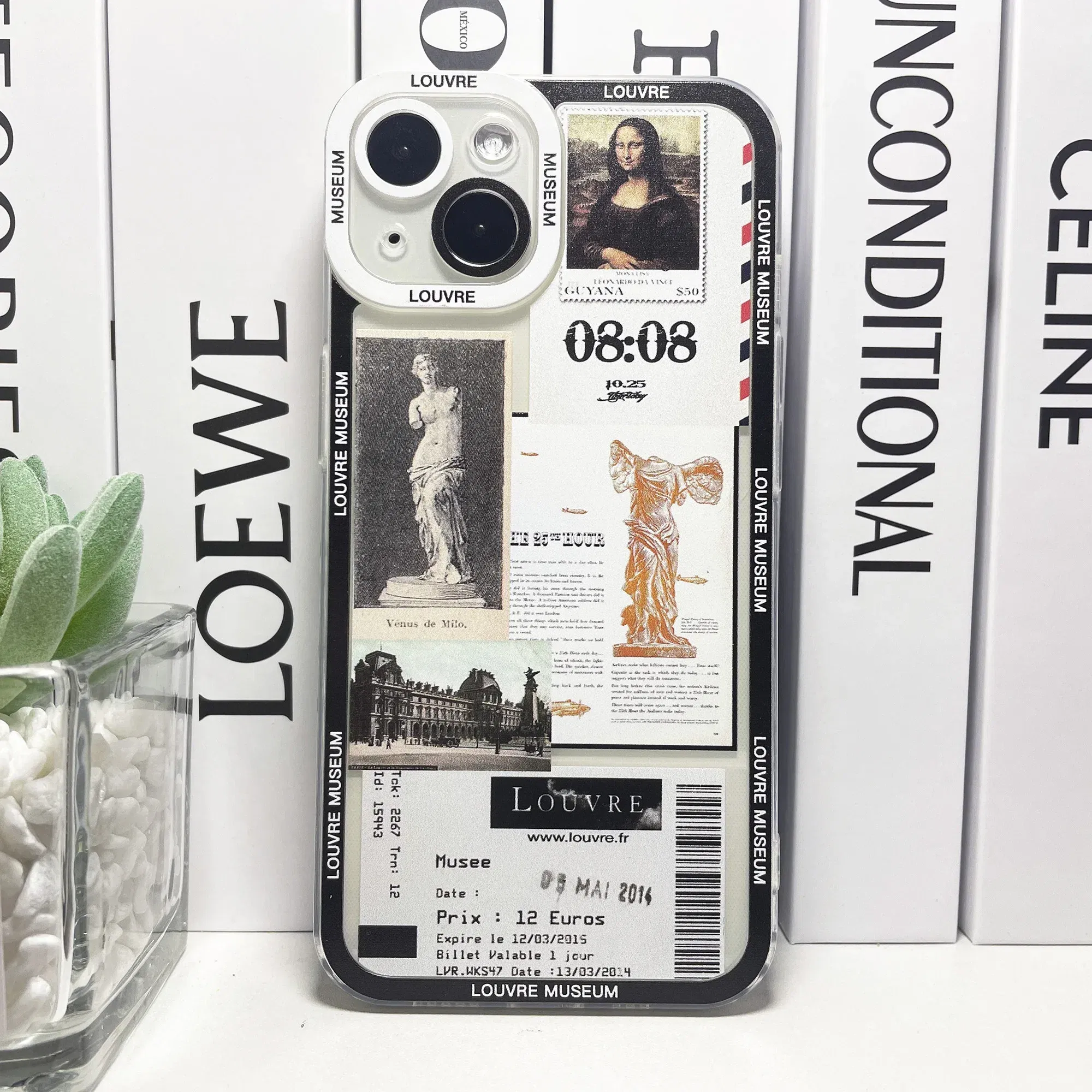 Color: black, Material: PE - Van Gogh David Museum Tickets Stickers Collage Art Phone Case For iPhone 14 13 12 11 Pro Max Mini XS X XR SE 7 8 Plus Soft Cover