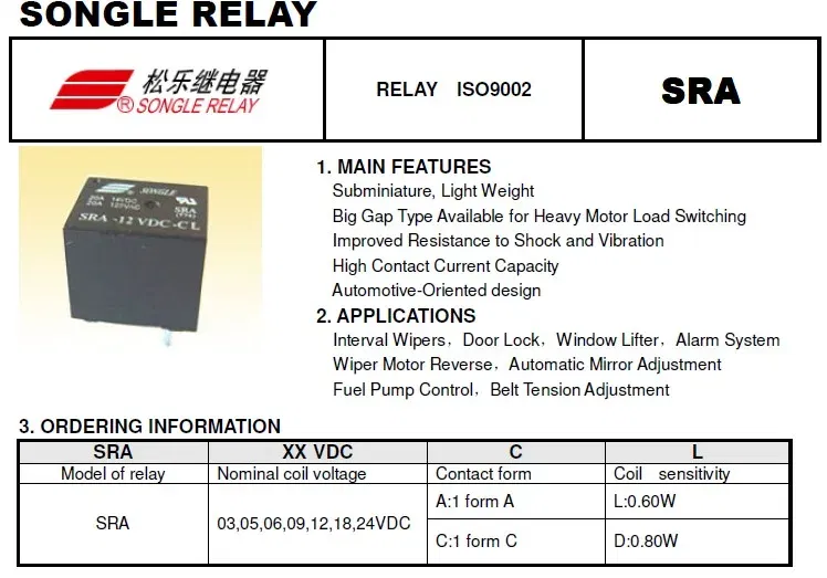 Size: L - 5Pcs SONGLE 5V 12V 24V 20A 14VDC T74 Power Relay SRA-05VDC-CL SRA-12VDC-CL SRA-24VDC-CL 5Pin Conversion type Automobile relay
