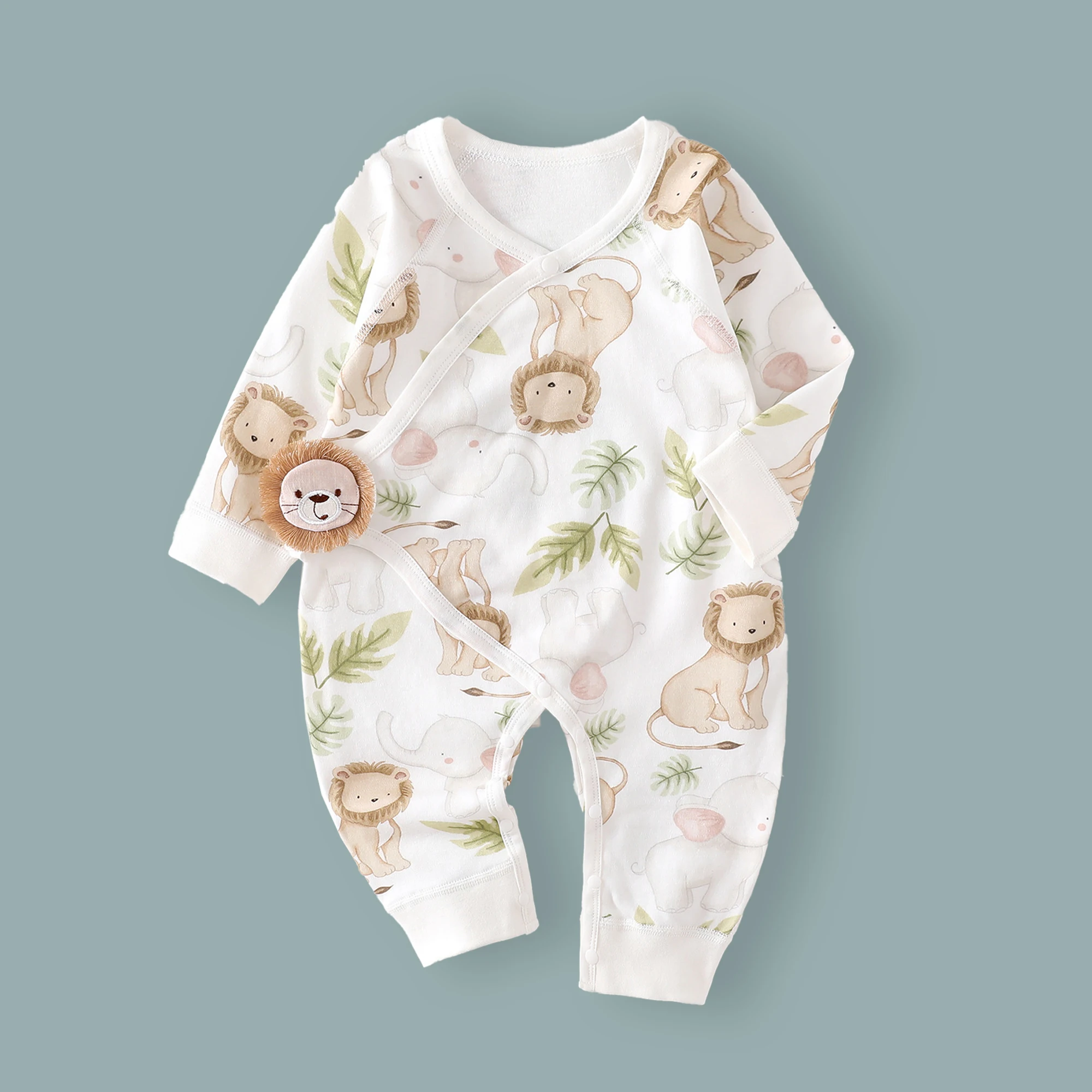 Color: Sandy Beige, Kid Size: 9M - AYNIGIELL Spring Autumn Clothing New 0-6M Cotton Newborn Baby Girl Boy Romper Print Infant Jumpsuit Baby's Inner Clothing