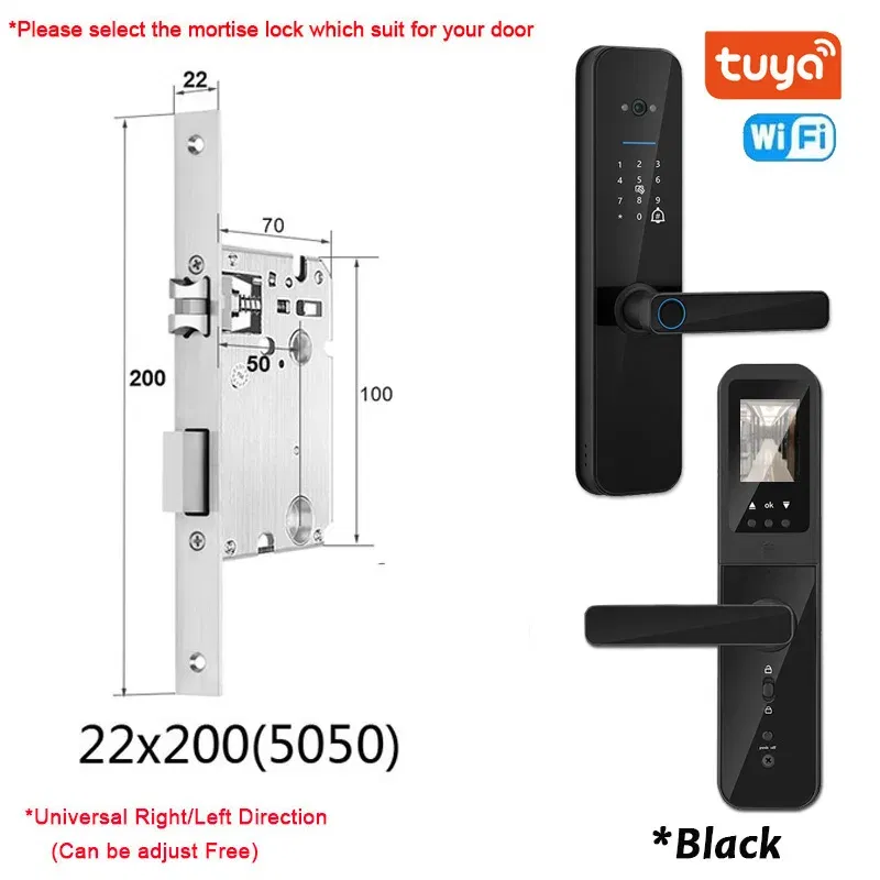 Color: Green color, Ships From: CHINA - New! Tuya Wifi Digital Electronic Smart Door Lock With Biometric Camera Fingerprint Smart Card Password Key Unlock