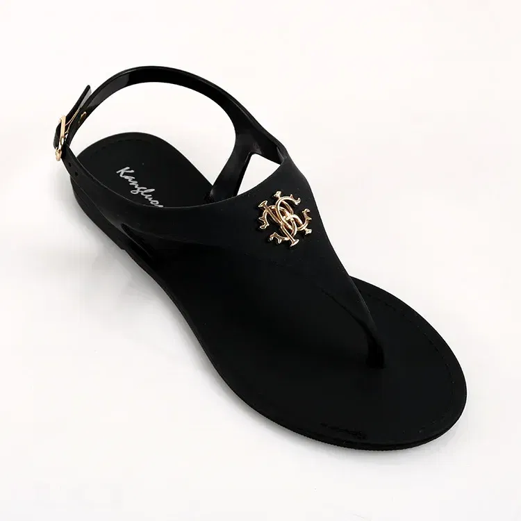 Color: black, Shoe Size: 38 - 2023 New Summer Women's Sandals Fashion Open Toe Jelly Flip Flops Non-slip Buckle Flat Sandals All-match Women's Sandals