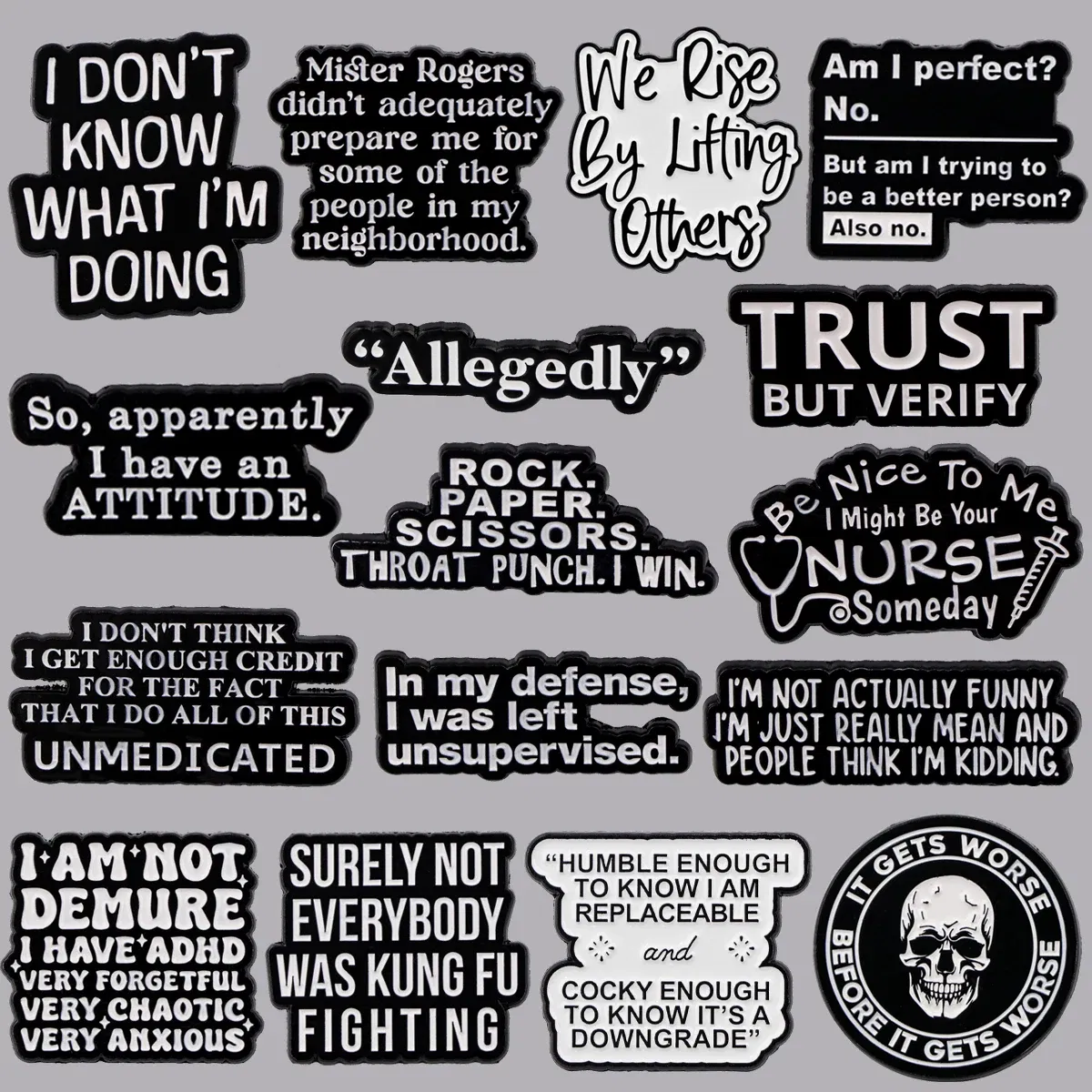 Metal color: Light Yellow Gold Color - Funny Quotes Enamel Pins Skeleton Women's Brooches Men Lapel Pins Badge on Backpack Costume Accessories Phrase Jewelry Gifts