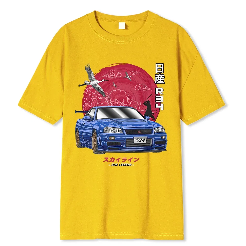 Color: Pink, Size: S - Cotton Initial D T Shirt Men Women Harajuku Aesthetic Oversize T-Shirt Funny JDM LEGEND Car Tshirt Nissan Skyline R34 Tee Shirt