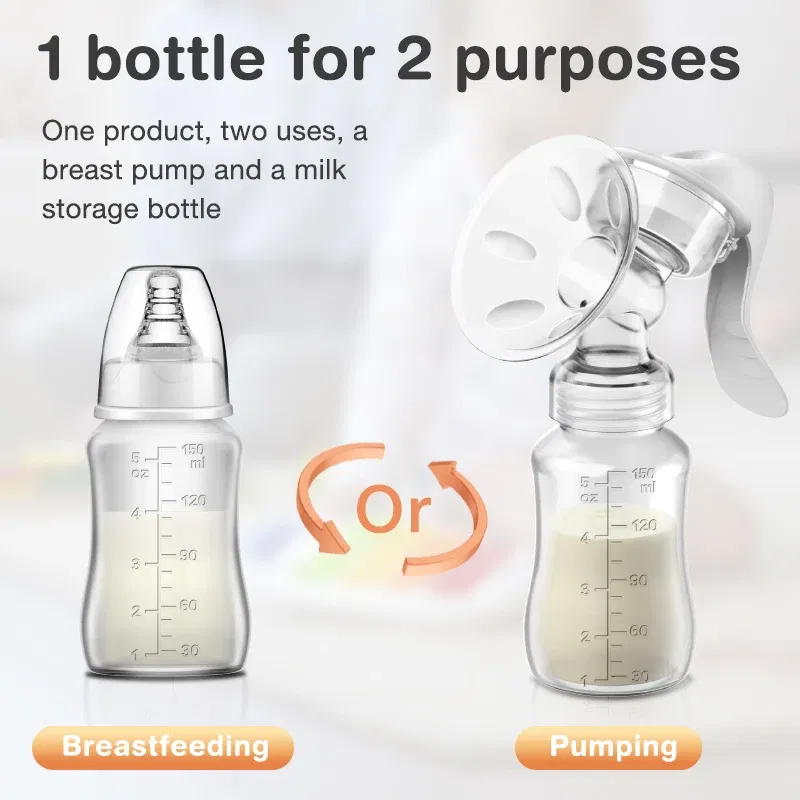 Color: Pink - MAMIJOY  Breast Pump Baby Nipple Manual Suction Milk Pump Feeding Breasts Pumps Milk Bottle Sucking Postpartum Supplies BPA Free