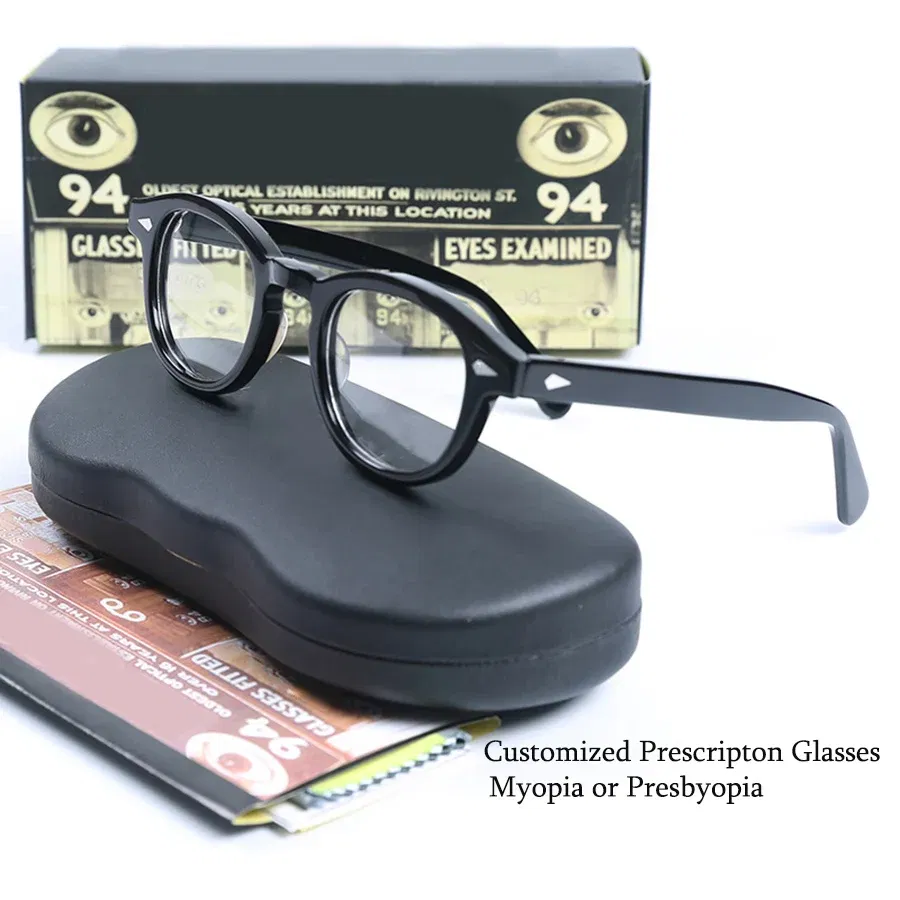 Frame Color: PEACOCK BLUE, Prescription Type: Single Version, Lens Index: 1.74, Lens Function: Photo Brown - Customized Prescription Glasses Men Frame Johnny Depp Lemtosh Photochromic Anti-Blue Light Myopia Hyperopia Round Eyeglasses