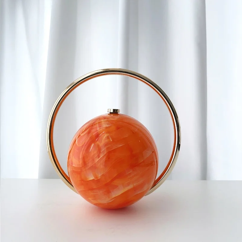 Color: MULTI - 2025 New Marble Pattern Spherical Banquet Bag for Women Trendy Electroplated Handle PVC Handbags Lady Mini Purse Evening Clutch