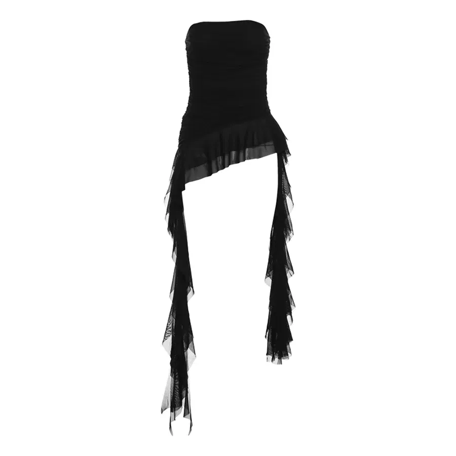 Color: black, Size: L - Nibber 2024 Spring New Solid Color Sweet Gentle Cute All-match High Street Travel Sexy Cool Women Chest Wrap ruched Tassel Vest