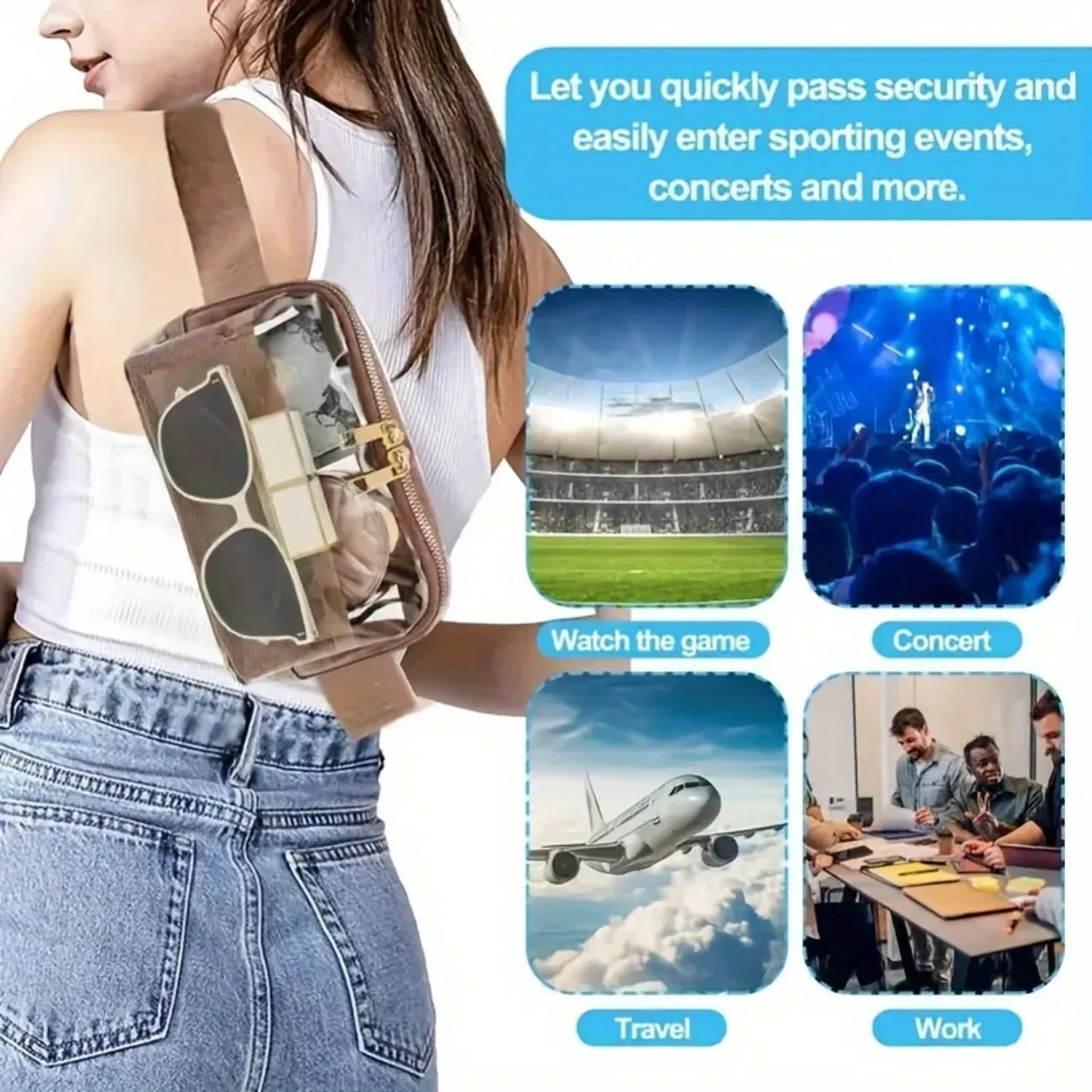 Color: black, Ships From: CHINA - Transparent PVC Waist Pack - Fashion Zipper Fanny Pack for Sports Events, Concerts, Travel & Beach - Universal Fit, Solid Color,