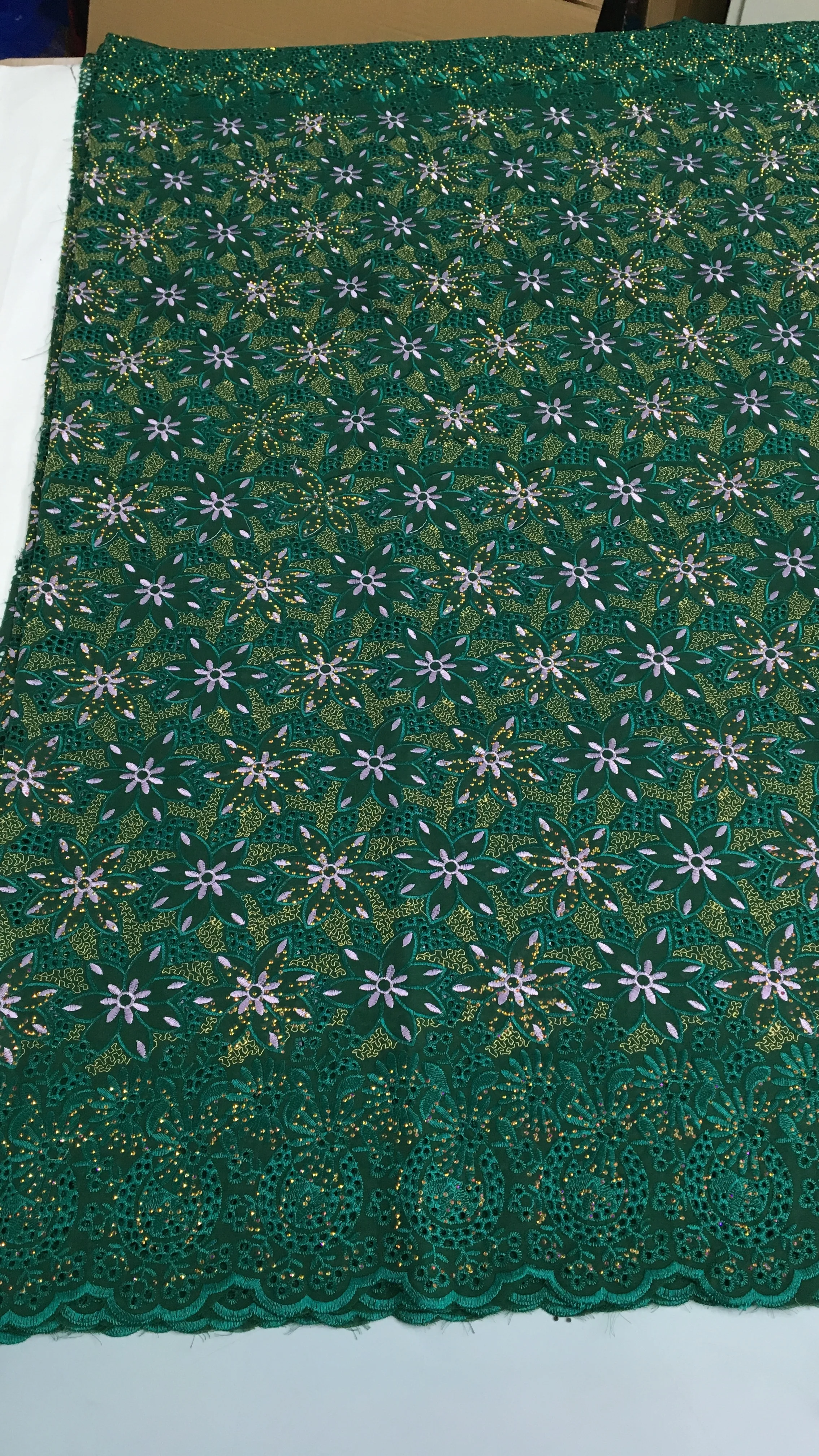 Color: PURPLE, length: 5 yards, Width: 120cm - Black Swiss Lace Fabric High Quality 2025 Embroidered Rhinestones Nigerian Cotton Lace Fabric African Dress for Women Sew A4212