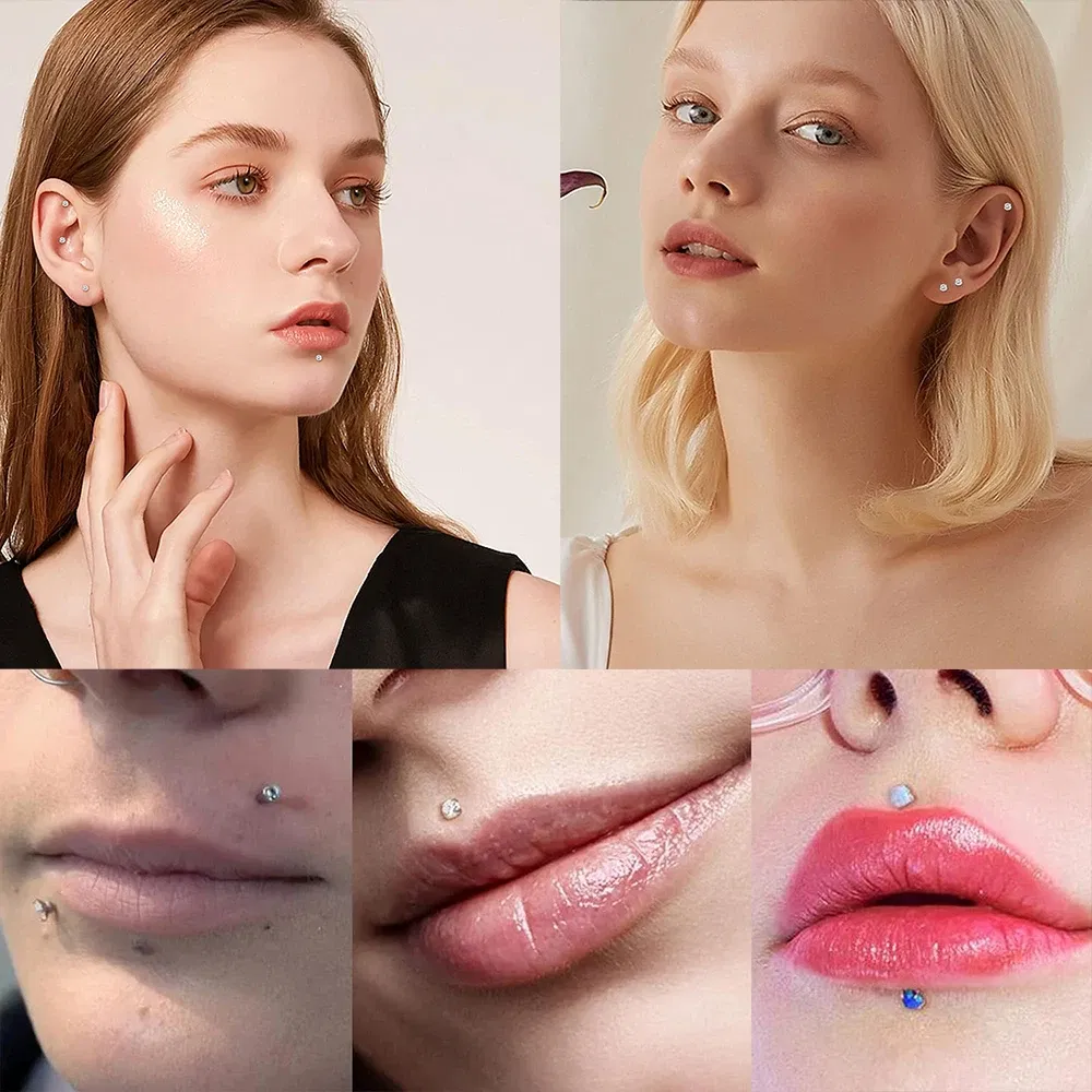 Metal color: Light Yellow Color, Ships From: CHINA, Main Stone Color: Sapphire - 10PCS ASTM F136 G23 Titanium Piercing Labret Lip Ring Stud Earring CZ Ear Tragus Cartilage Helix Daith Pierc Jewelry 16/18/20g