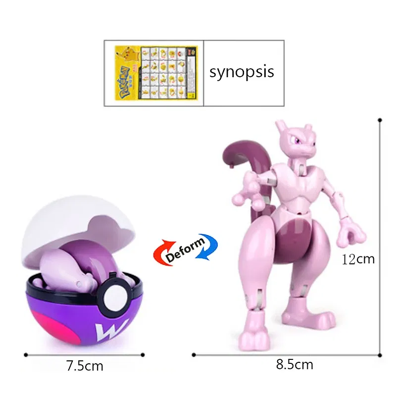 Color: Clear - High Quality Pokemon Ball Deformation Toy Pikachu Mewtwo Gyarados Pocket Monster Pokeball Pokemon Action Figure Children Toy Gif