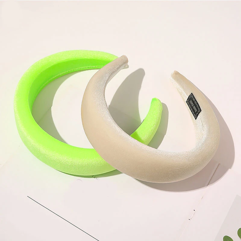 Color: WHITE - 2020 New Padded Headbands for Women Wide Bezel Hairbands Thick Velvet Hair Hoop Girls Sponge Non-slip Hairband Hair Accessories