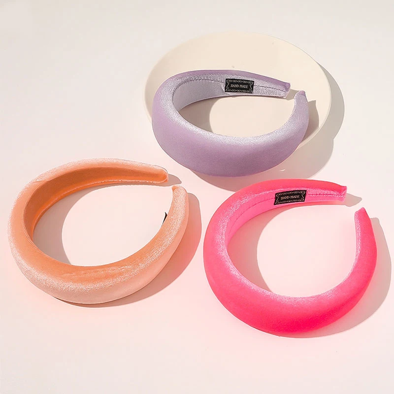 Color: WHITE - 2020 New Padded Headbands for Women Wide Bezel Hairbands Thick Velvet Hair Hoop Girls Sponge Non-slip Hairband Hair Accessories