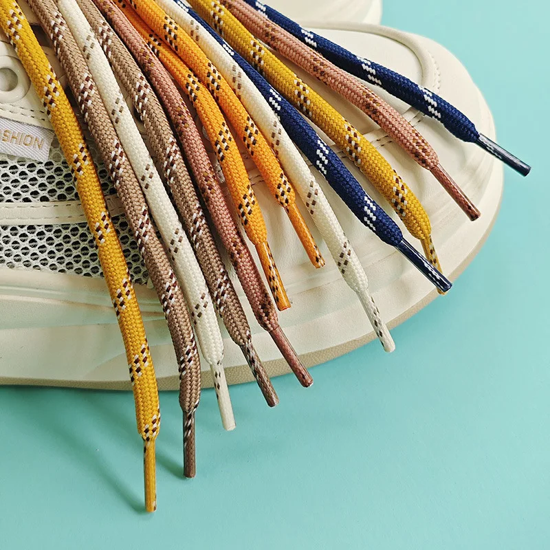 Color: GRAY, Length: 140cm - Colorful Diagonal Dots Round Rope Shoelaces Coarse Weave Polyester Shoes Laces For Women Men Sports Casual Sneaker DE Tran Shoes