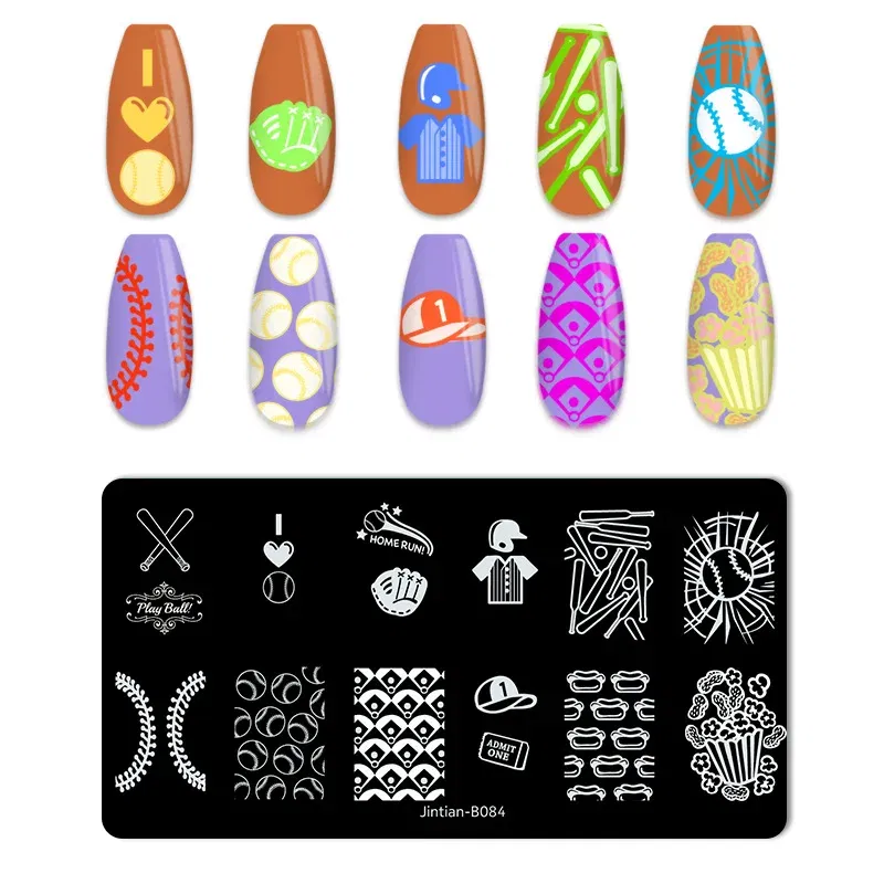 Color: Green - Basketball Football Nail Stamping Plates Nail Template Artistic Letter Printing Plate English Alphabet Nail Art Stamping Plates