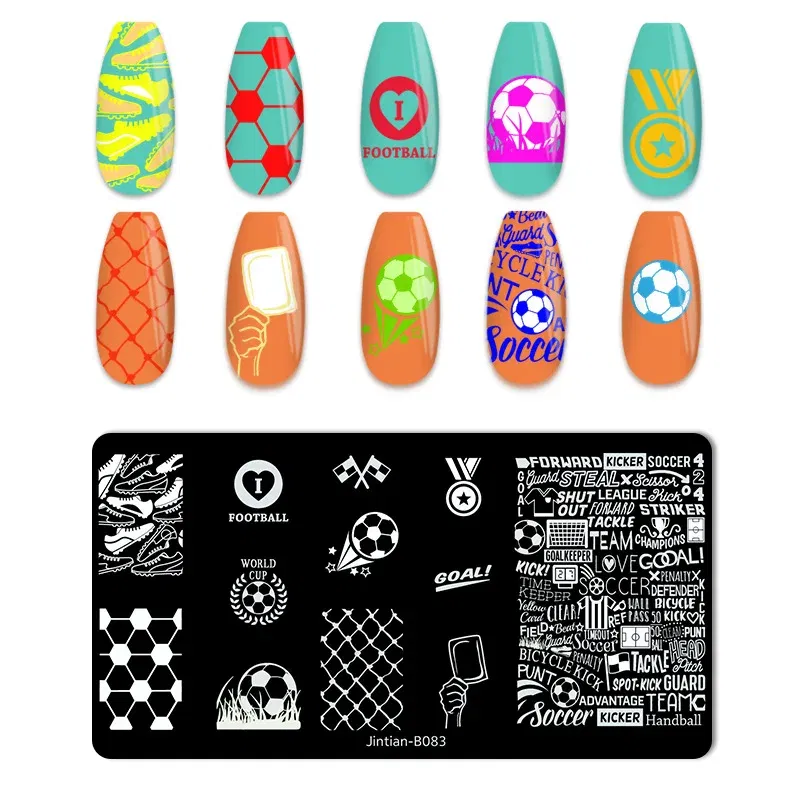 Color: Green - Basketball Football Nail Stamping Plates Nail Template Artistic Letter Printing Plate English Alphabet Nail Art Stamping Plates