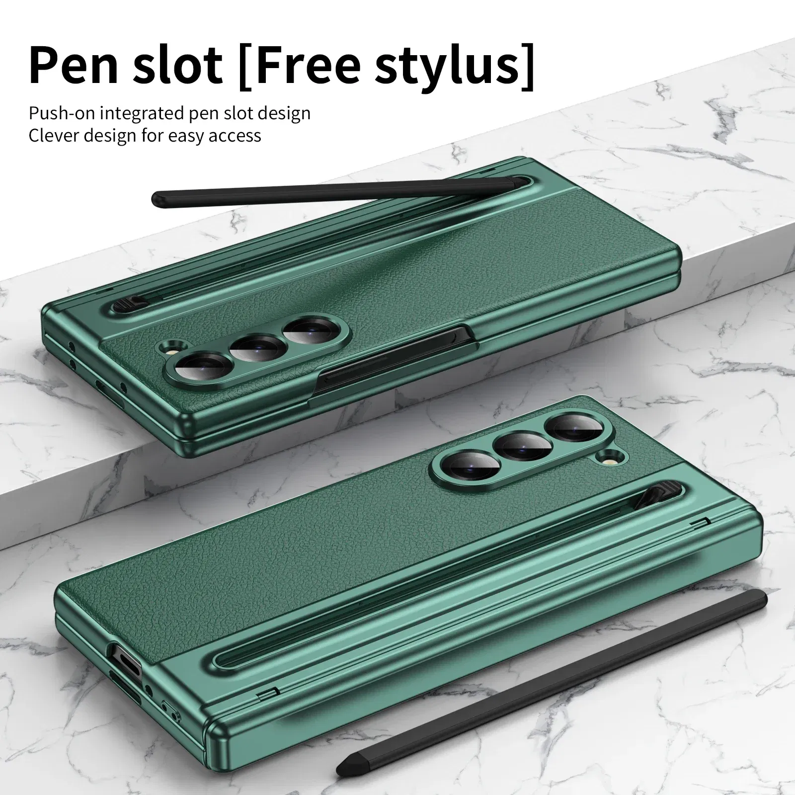 Color: green, Material: Cotton Fabric - With Touch Pen For Samsung Galaxy Z Fold 6 Slim 5 W25 5 4 3 Case Leather Plating Hinge 360 Full Screen Protector Folding Cover