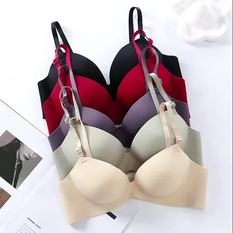 Color: Red, Bands Size: 34, Cup Size: A - Women Seamless Bra Sexy Push Up Bralette No Wire Girls Students Breathable Lingerie Fashion 3/4 Cup Wireless Female Lingerie