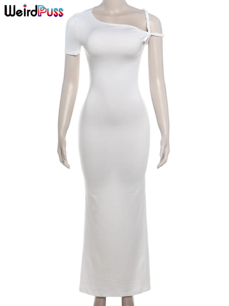 Color: Beige, Size: L - Weird Puss Bandage Dress Woman Summer Sexy Irregular Solid Sheath Chic Stretch  Body-Shape Smooth Birthday Party Elegant Bodycon