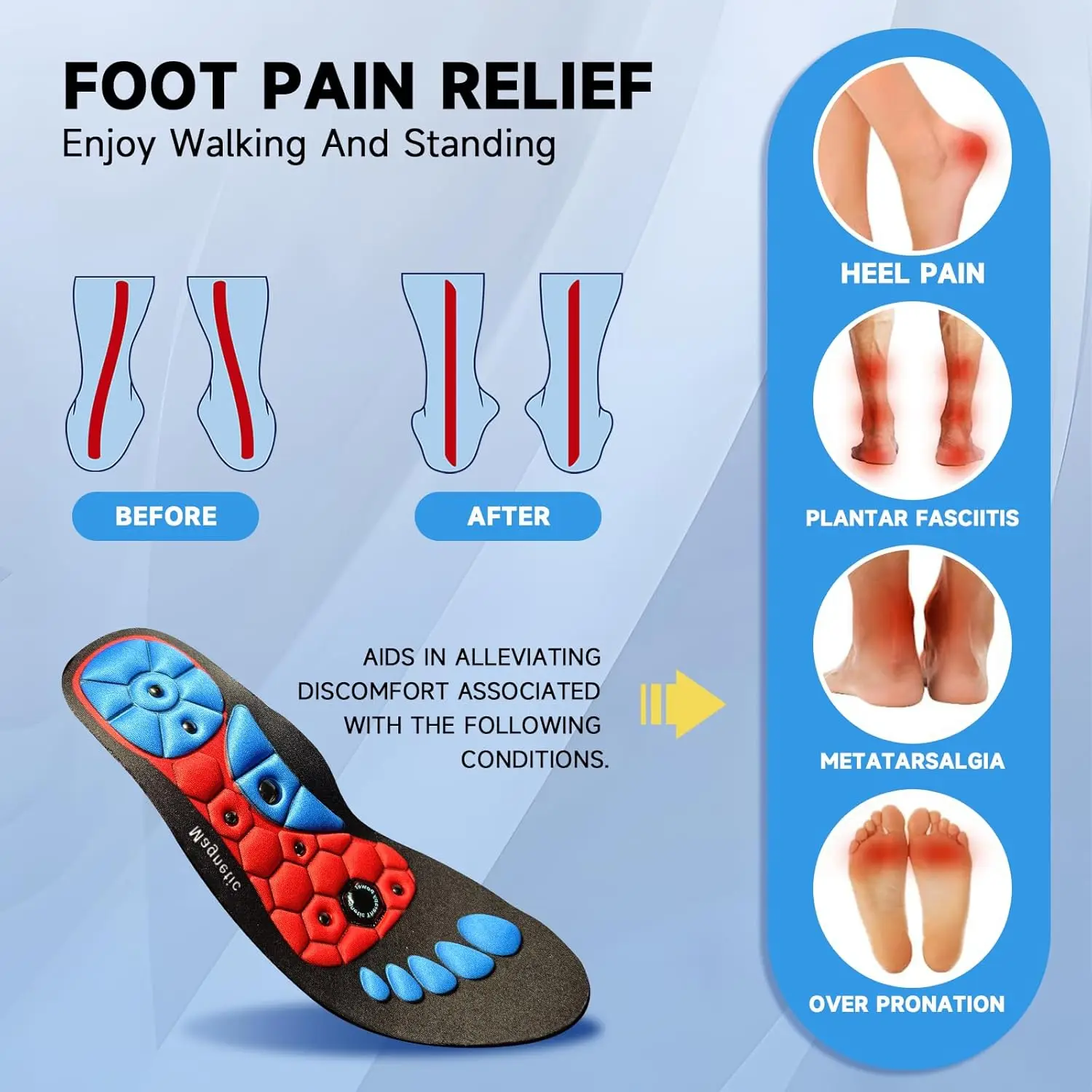 Color: black, Shoe Size: 0 - Unisex Magnetic Therapy Foot Insoles Orthopedic Shoe Soles Weight Loss Slimming Massage Acupoints Arch Anti-fatigue Shoes Pads