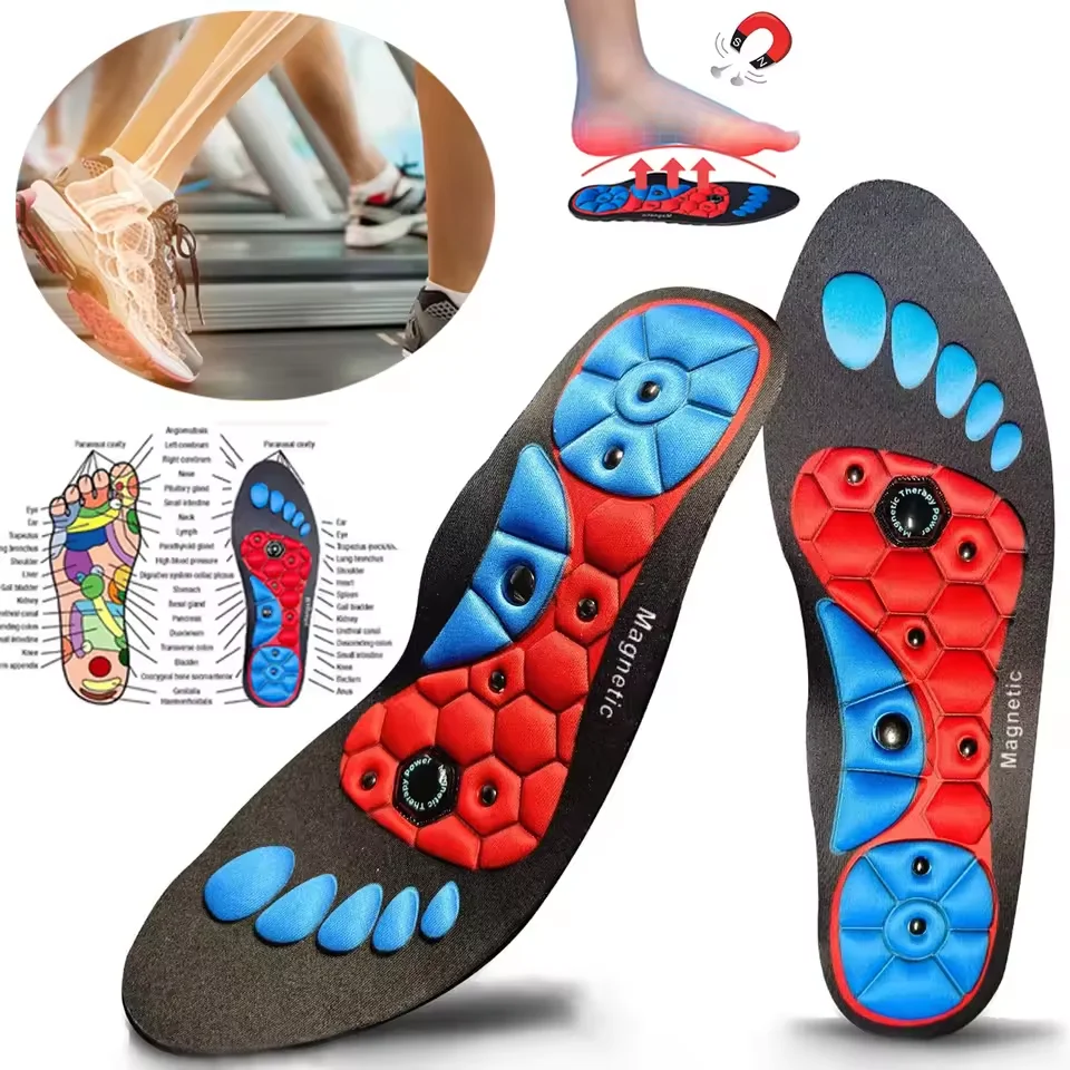 Color: black, Shoe Size: 0 - Unisex Magnetic Therapy Foot Insoles Orthopedic Shoe Soles Weight Loss Slimming Massage Acupoints Arch Anti-fatigue Shoes Pads