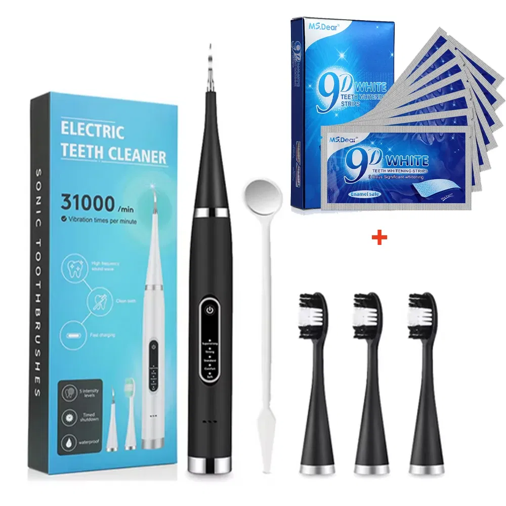 Color: Red - Electric Teeth Cleaner Dental Scaling Tooth Whitening and Cleaning Device IPX6 Waterproof Stains Remover Oral Care USB Charging