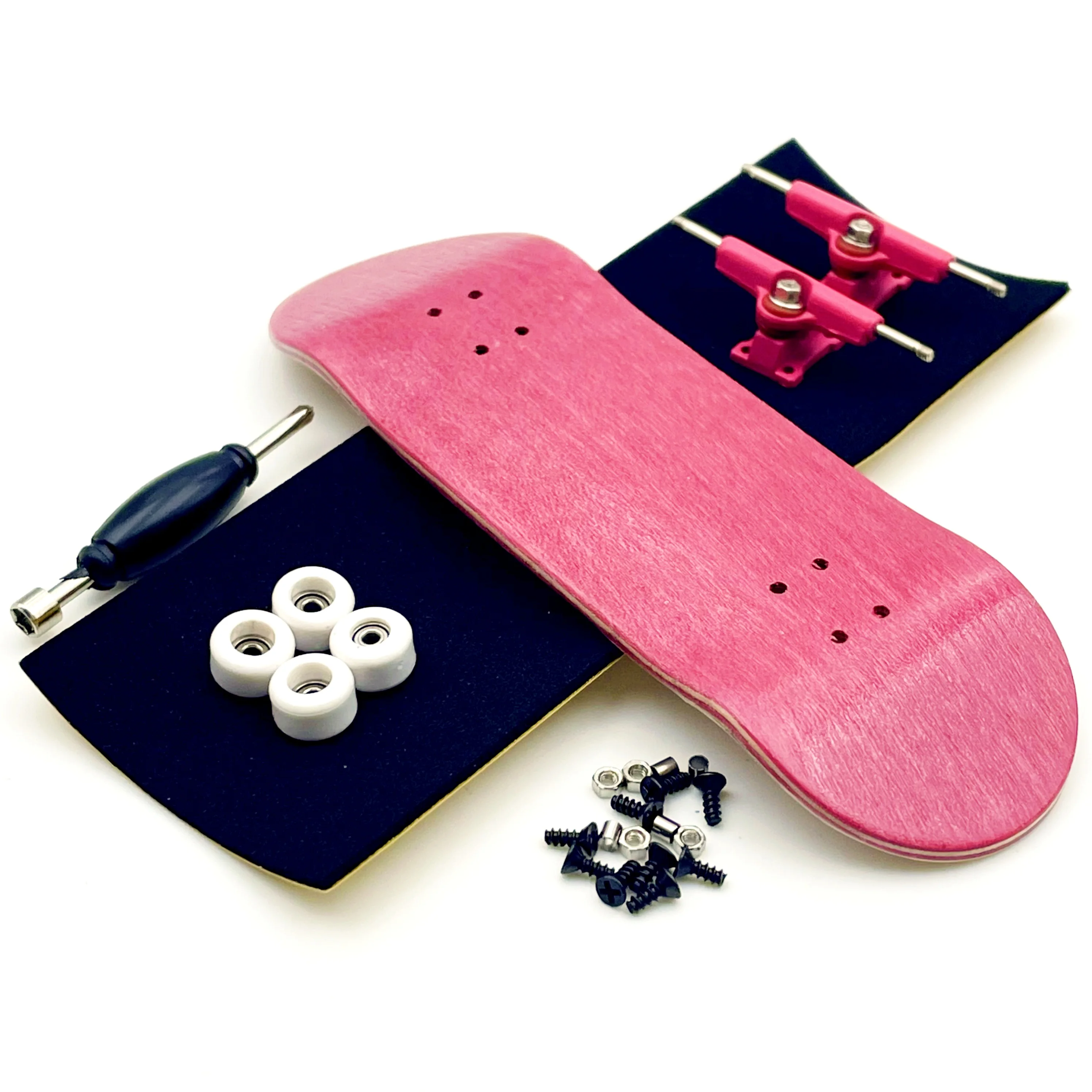 Color: Pink - 32mm Fingerboard Set with Maple Wooden Deck Metal Trucks Bearing Wheels
