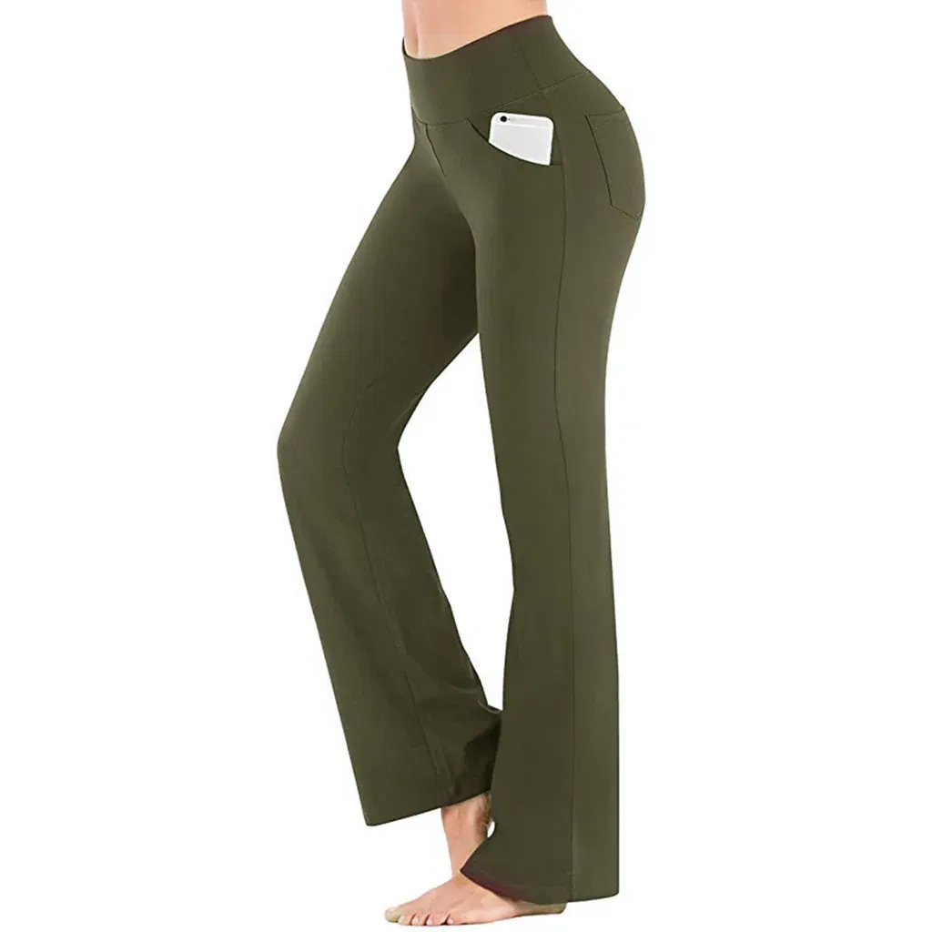 Color: army green, Size: XL - Ogilvy Mather Solid Elegant Female Lady Women's Legs Pants Palazzo Flared Wide Killer High Waist OL Ladies Career Long Trousers