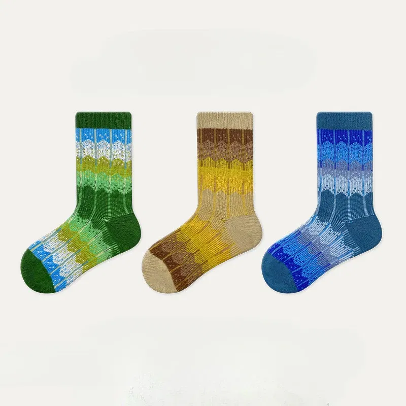 Color: Brown, Size: 7-9T - Three Pairs of Spring and Autumn New Children's Double Needle Double Road Boneless Zero Line Combed Cotton Comfortable Socks
