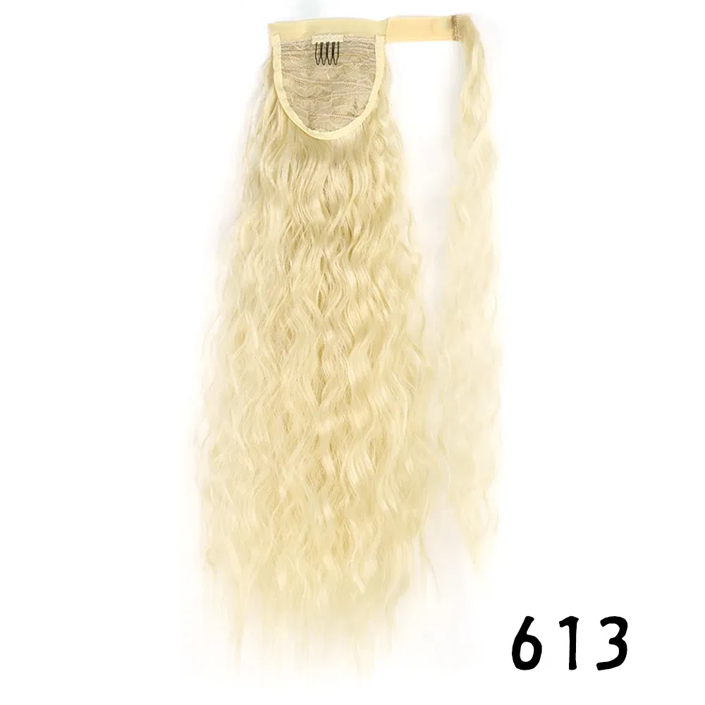 Color: T1B/27, Stretched Length: 22inches - Synthetic Long Corn Wavy Ponytail Hairpiece Wrap on Hair Clip Ombre Brown Blonde Hair Extensions Pony Tail