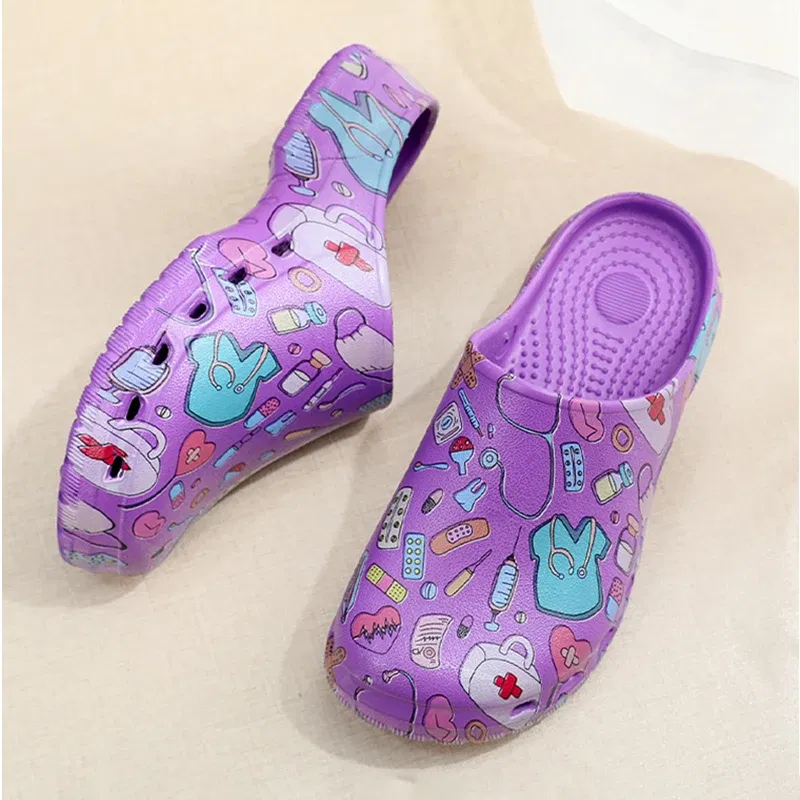 Color: Grass-Green, Shoe Size: 37-38 - Medical print Nurse Clogs EVA Surgical Slippers Lightweight Non-slip Doctor Scrub Clogs Dental Pet Clinic Nursing Clogs Y07-1