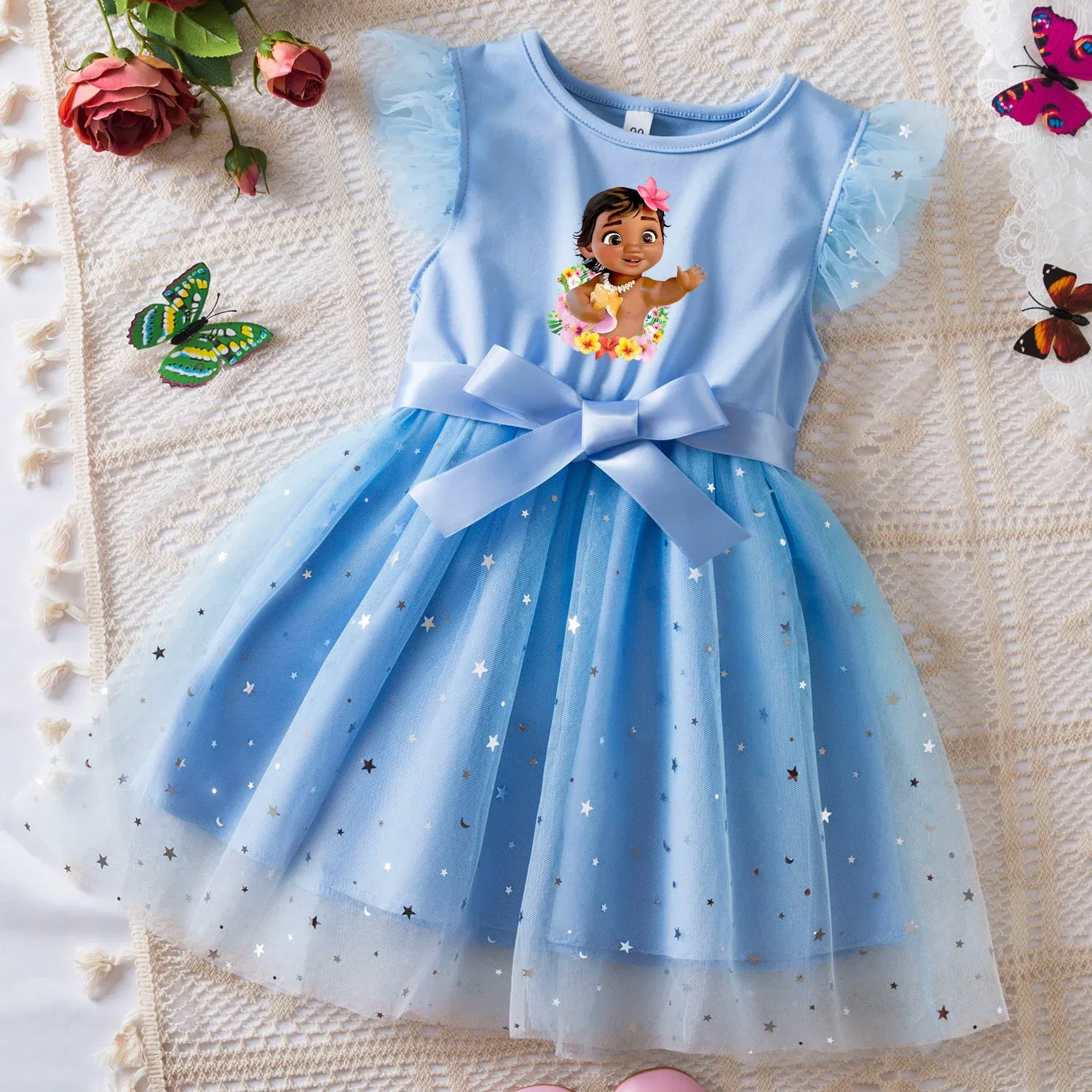 Color: green, Size: XS - Moana Summer Toddler Girl Dress Princess Star Baby Girls Clothes Tulle Tutu Dress for Children Party Dress 2-6Y