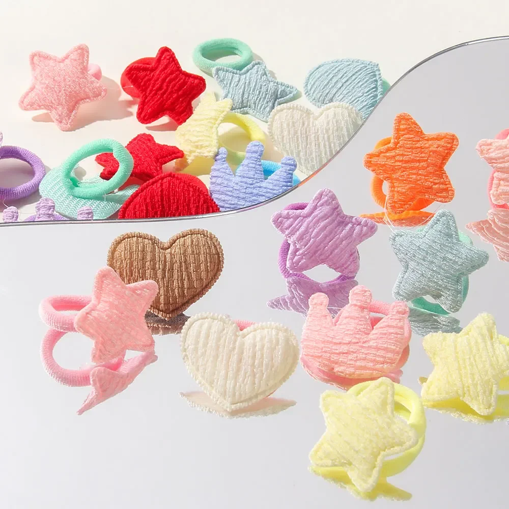 Color: Yellow - 10/30pcs girls star butterflies children's hairband harmless hair cute towels rope ponytail rack children's rubber band headwear