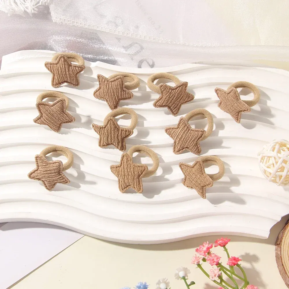 Color: Yellow - 10/30pcs girls star butterflies children's hairband harmless hair cute towels rope ponytail rack children's rubber band headwear