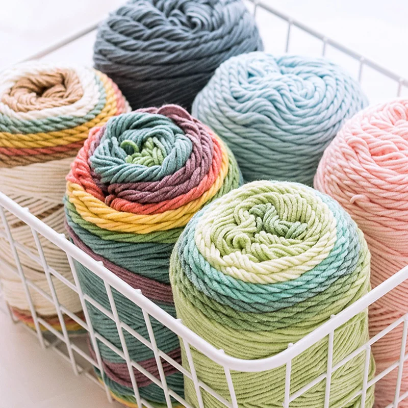 Color: Lavender - (1pc)5-strand Milk Cotton Segment Dyed Rainbow Cotton Hand Woven Wool Scarf Pillow Blanket Material Wool