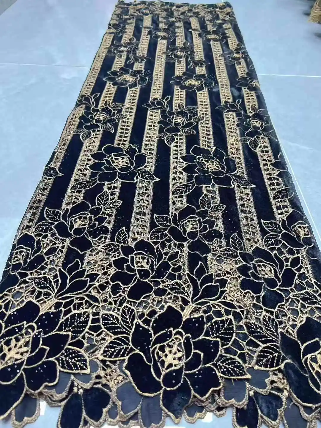Color: Red, Width: 120cm, Length: 5 yards - African Velvet Mesh Lace Fabric Wholesale High Quality Nigerian French Lace Embroidery for Sewing Party Dresses 2026