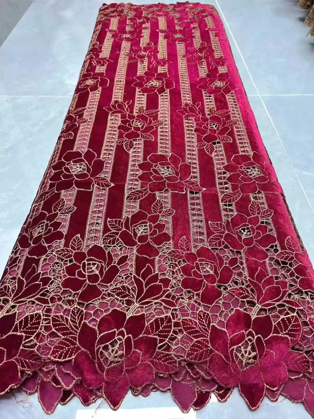 Color: Red, Width: 120cm, Length: 5 yards - African Velvet Mesh Lace Fabric Wholesale High Quality Nigerian French Lace Embroidery for Sewing Party Dresses 2026