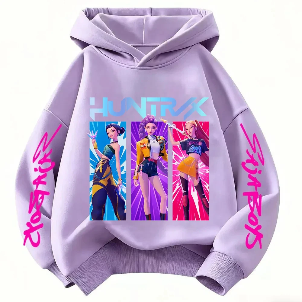 Color: SKY BLUE, Kid Size: 6 - Cartoon Hoodie for Boys and Girls KPop Demon Hunter Rumi Derpy Warm and Thick, Fashionable Casual Top, Printed Purple Sweatshirt