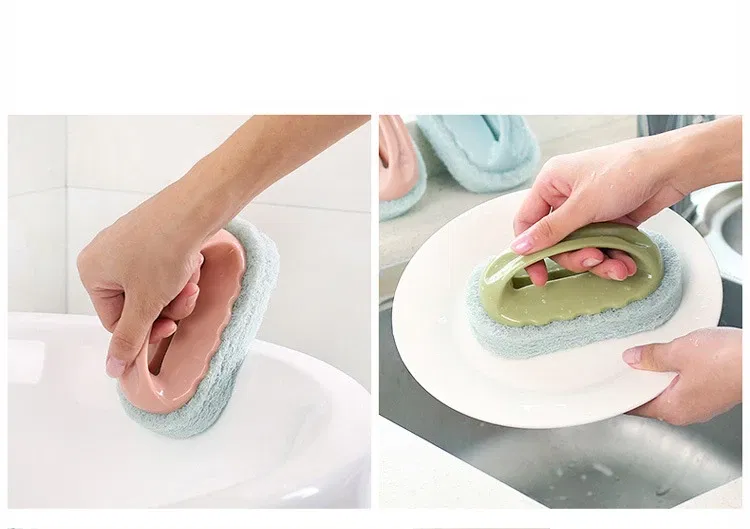 Color: Black - Sponge Brush Glass Wall Cleaning Tools Kitchen Cleaning Bathroom Toilet Gadget Handle Ceramic Window Slot Clean Brush