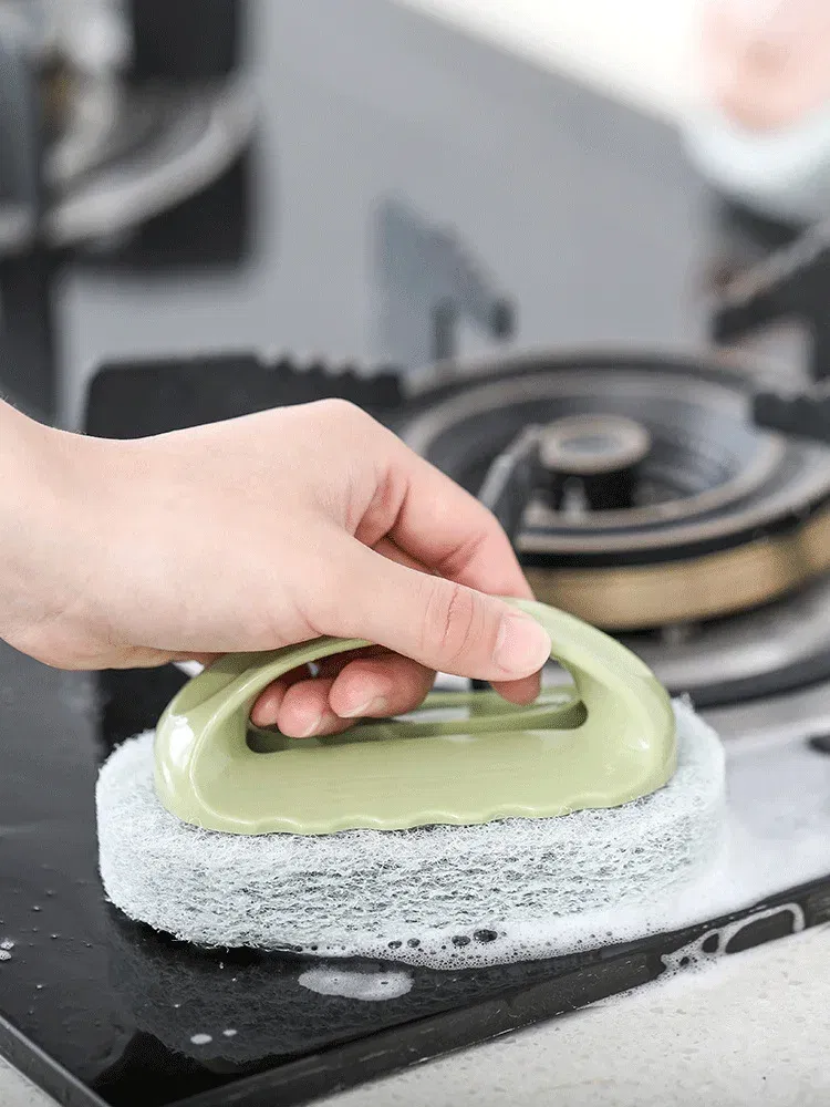 Color: Black - Sponge Brush Glass Wall Cleaning Tools Kitchen Cleaning Bathroom Toilet Gadget Handle Ceramic Window Slot Clean Brush