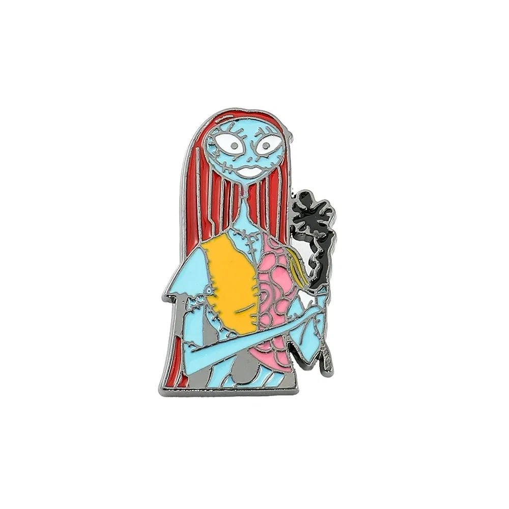 Metal color: Imitation Rhodium Plated, Ships From: CHINA - Disney The Nightmare Before Christmas Enamel Pin Cartoon Figure Sally Jack Skellington Metal Badge Brooch Kawaii Accessories