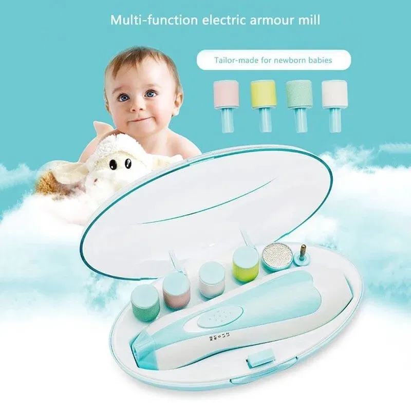 Color: Blue - Baby Electric Nail Trimmer Kid Nail Polisher Tool Baby Care Multifunctional Fingernail Cutter Trimmer Infant Manicure Set