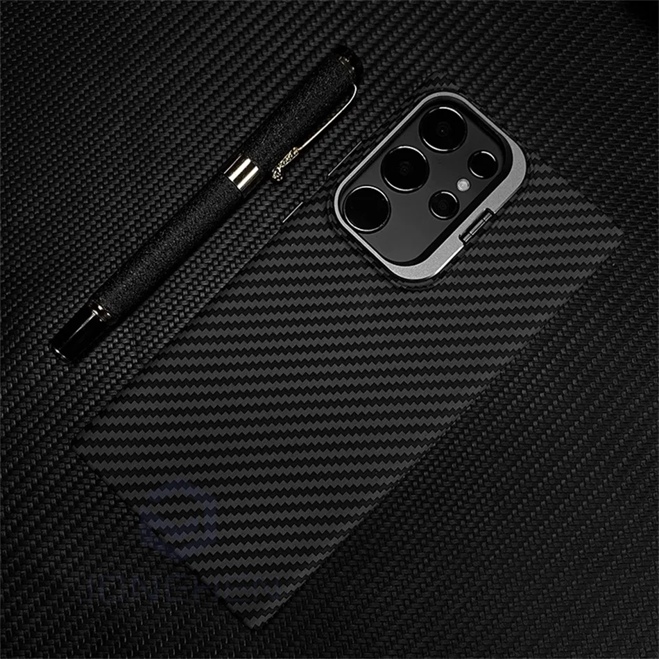 Color: Blue, Material: Nylon - Magnetic Pixel Carbon Fibre Pattern Slim Case For Samsung Galaxy S24 Plus S23 Ultra Luxury Shockproof Hard Cover Stand Metal Len